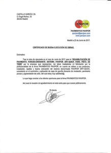 Certificado buena ejecución de obra de hormigón poroso - Madrid 1