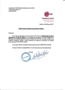 Certificado buena ejecución de obra de hormigón poroso - Madrid 2