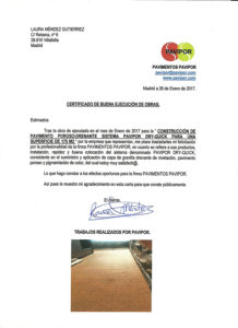 Certificado buena ejecución de obra de hormigón poroso - Villalbilla