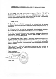 Certificado buena ejecución de obra - Alcalá de Henares